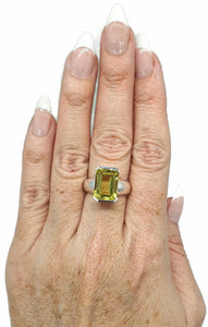 Lemon Quartz Ring, Emerald Faceted, 4 sizes, Sterling Silver, 10 carats, Gemini Zodiac - GemzAustralia 