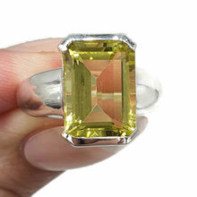 Load image into Gallery viewer, Lemon Quartz Ring, Emerald Faceted, 4 sizes, Sterling Silver, 10 carats, Gemini Zodiac - GemzAustralia 