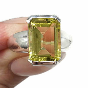 Lemon Quartz Ring, Emerald Faceted, 4 sizes, Sterling Silver, 10 carats, Gemini Zodiac - GemzAustralia 