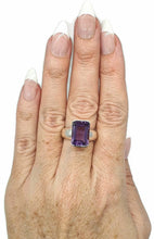 Load image into Gallery viewer, Amethyst Rectangle Ring, 4 sizes, Sterling Silver, Emerald Faceted, February Birthstone - GemzAustralia 