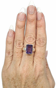 Amethyst Rectangle Ring, 4 sizes, Sterling Silver, Emerald Faceted, February Birthstone - GemzAustralia 