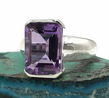 Load image into Gallery viewer, Amethyst Rectangle Ring, 4 sizes, Sterling Silver, Emerald Faceted, February Birthstone - GemzAustralia 