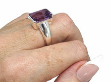 Load image into Gallery viewer, Amethyst Rectangle Ring, 4 sizes, Sterling Silver, Emerald Faceted, February Birthstone - GemzAustralia 