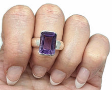 Load image into Gallery viewer, Amethyst Rectangle Ring, 4 sizes, Sterling Silver, Emerald Faceted, February Birthstone - GemzAustralia 