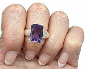 Amethyst Rectangle Ring, 4 sizes, Sterling Silver, Emerald Faceted, February Birthstone - GemzAustralia 