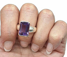 Load image into Gallery viewer, Amethyst Rectangle Ring, 4 sizes, Sterling Silver, Emerald Faceted, February Birthstone - GemzAustralia 