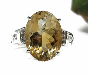 Citrine & Zircon Ring, 3 Sizes, Sterling Silver, filigree Ring, Oval Shaped - GemzAustralia 