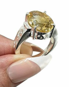 Citrine & Zircon Ring, 3 Sizes, Sterling Silver, filigree Ring, Oval Shaped - GemzAustralia 