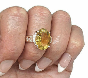 Citrine & Zircon Ring, 3 Sizes, Sterling Silver, filigree Ring, Oval Shaped - GemzAustralia 