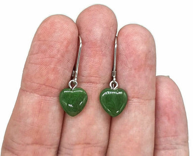 Canadian Jade Heart Earrings, Sterling Silver, Deep Green Jade Hearts - GemzAustralia 