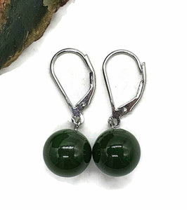 Canadian Jade Ball Earrings, Sterling Silver, Deep Green Jade Balls - GemzAustralia 