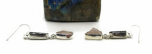 Load image into Gallery viewer, Raw Rose Quartz &amp; Black Tourmaline Earrings, Sterling Silver, Rough Gemstones - GemzAustralia 