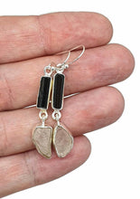 Load image into Gallery viewer, Raw Rose Quartz &amp; Black Tourmaline Earrings, Sterling Silver, Rough Gemstones - GemzAustralia 