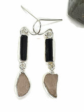 Load image into Gallery viewer, Raw Rose Quartz &amp; Black Tourmaline Earrings, Sterling Silver, Rough Gemstones - GemzAustralia 