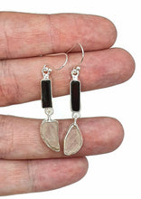 Load image into Gallery viewer, Raw Rose Quartz &amp; Black Tourmaline Earrings, Sterling Silver, Rough Gemstones - GemzAustralia 