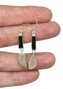 Raw Rose Quartz & Black Tourmaline Earrings, Sterling Silver, Rough Gemstones - GemzAustralia 