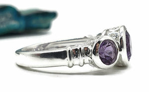 Amethyst Ring, 3 Sizes, Sterling Silver, Trilogy Ring, Three Stone Ring - GemzAustralia 