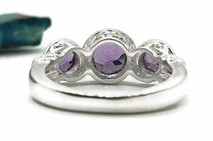 Amethyst Ring, 3 Sizes, Sterling Silver, Trilogy Ring, Three Stone Ring - GemzAustralia 