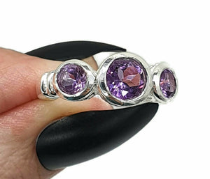 Amethyst Ring, 3 Sizes, Sterling Silver, Trilogy Ring, Three Stone Ring - GemzAustralia 