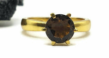 Load image into Gallery viewer, Smoky Quartz Ring, 3 sizes Sterling Silver, 14K gold Plated, 2.5 carats, Prong Set Solitaire - GemzAustralia 