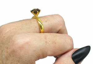 Smoky Quartz Ring, 3 sizes Sterling Silver, 14K gold Plated, 2.5 carats, Prong Set Solitaire - GemzAustralia 