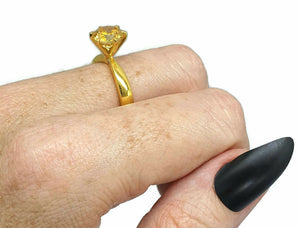 Gold Citrine Ring, 3 sizes, Sterling Silver, 14K gold Plated, 2.5 carats, Prong Set Solitaire - GemzAustralia 