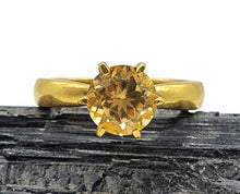 Load image into Gallery viewer, Gold Citrine Ring, 3 sizes, Sterling Silver, 14K gold Plated, 2.5 carats, Prong Set Solitaire - GemzAustralia 