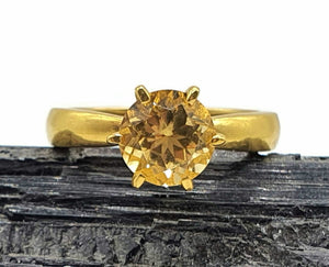 Gold Citrine Ring, 3 sizes, Sterling Silver, 14K gold Plated, 2.5 carats, Prong Set Solitaire - GemzAustralia 
