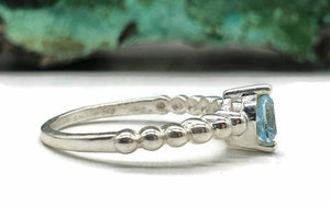 Blue Topaz Solitaire Ring, Sterling Silver, Round Faceted, December Birthstone, 1 carat, Stacker - GemzAustralia 