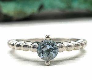 Blue Topaz Solitaire Ring, Sterling Silver, Round Faceted, December Birthstone, 1 carat, Stacker - GemzAustralia 