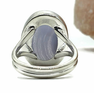 Blue Lace Agate Ring, Size 8, Sterling Silver, Oval Shaped - GemzAustralia 