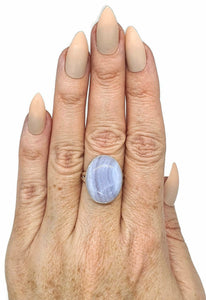 Blue Lace Agate Ring, Size 8, Sterling Silver, Oval Shaped - GemzAustralia 