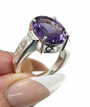 Load image into Gallery viewer, Amethyst &amp; Natural White Zircon Ring, 4 Sizes, Sterling Silver, 6.5 carats - GemzAustralia 