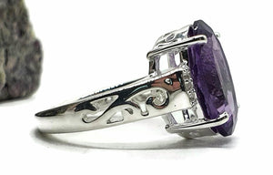 Amethyst & Natural White Zircon Ring, 4 Sizes, Sterling Silver, 6.5 carats - GemzAustralia 