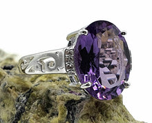 Load image into Gallery viewer, Amethyst &amp; Natural White Zircon Ring, 4 Sizes, Sterling Silver, 6.5 carats - GemzAustralia 