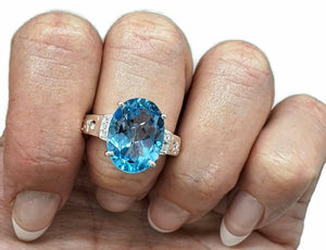 Swiss Blue Topaz & White Zircon Ring, 4 Sizes, Sterling Silver, 10 carats - GemzAustralia 