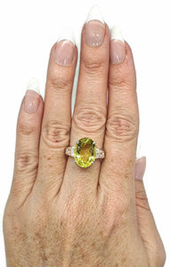 Lemon Quartz & Zircon Ring, 4 Sizes, 8 carats, Sterling Silver, Oval Shaped - GemzAustralia 