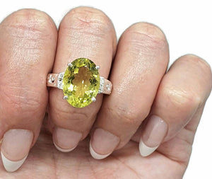 Lemon Quartz & Zircon Ring, 4 Sizes, 8 carats, Sterling Silver, Oval Shaped - GemzAustralia 