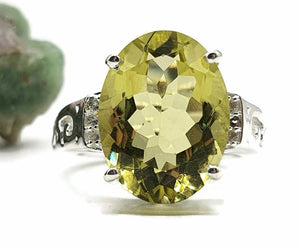 Lemon Quartz & Zircon Ring, 4 Sizes, 8 carats, Sterling Silver, Oval Shaped - GemzAustralia 