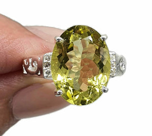 Lemon Quartz & Zircon Ring, 4 Sizes, 8 carats, Sterling Silver, Oval Shaped - GemzAustralia 