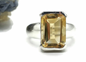 Citrine Rectangle Ring, 4 sizes, Sterling Silver, Emerald Faceted, November Birthstone - GemzAustralia 