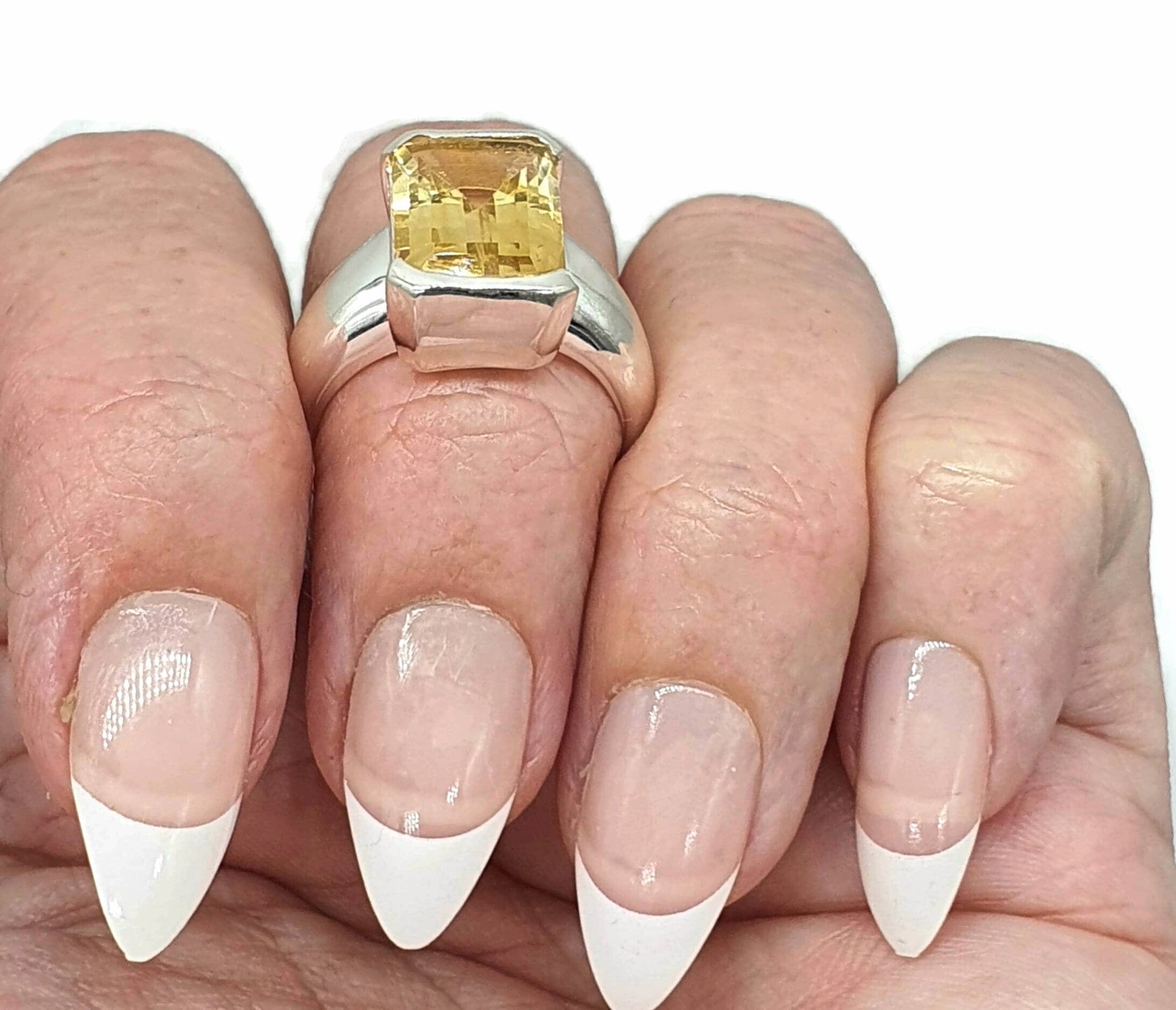 Delicate Rectangle Shape Citrine Stone Sterling Silver Ring, r520