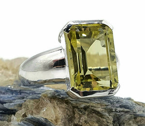 Lemon Quartz Ring, Emerald Faceted, 4 sizes, Sterling Silver, 10 carats, Gemini Zodiac - GemzAustralia 