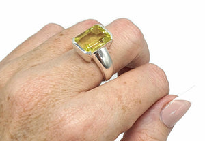 Lemon Quartz Ring, Emerald Faceted, 4 sizes, Sterling Silver, 10 carats, Gemini Zodiac - GemzAustralia 