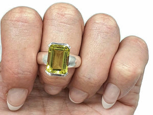 Lemon Quartz Ring, Emerald Faceted, 4 sizes, Sterling Silver, 10 carats, Gemini Zodiac - GemzAustralia 