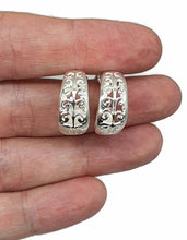 Load image into Gallery viewer, Three Quarter Hoop Earrings, Sterling Silver, Filigree Design, Silver Hoops - GemzAustralia 