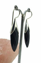 Load image into Gallery viewer, Black Onyx Earrings, Sterling Silver, Marquise Shaped, Checkerboard Faceted - GemzAustralia 