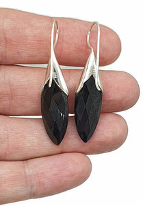 Black Onyx Earrings, Sterling Silver, Marquise Shaped, Checkerboard Faceted - GemzAustralia 