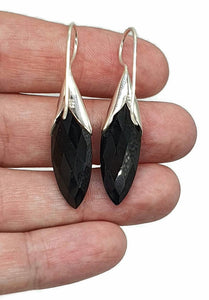 Black Onyx Earrings, Sterling Silver, Marquise Shaped, Checkerboard Faceted - GemzAustralia 