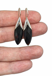 Black Onyx Earrings, Sterling Silver, Marquise Shaped, Checkerboard Faceted - GemzAustralia 